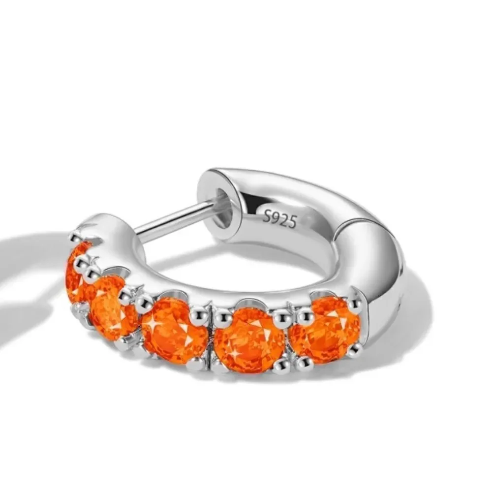 14K White Gold 925 Sterling Silver Orange Citrine Cubic Zirconia Huggie Earrings